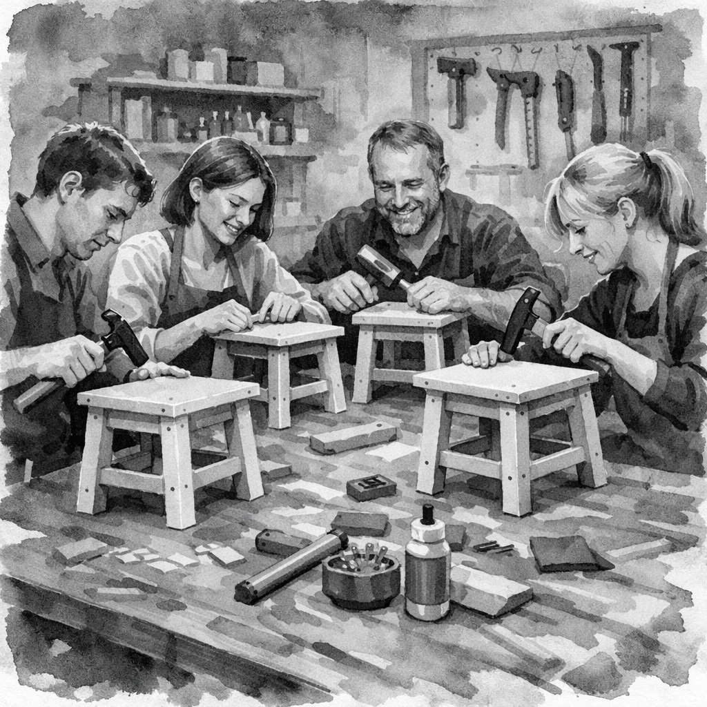 warsztaty stolarskie Moja Mała Stolarnia kurs dla dorosłych robią taborety ryczki